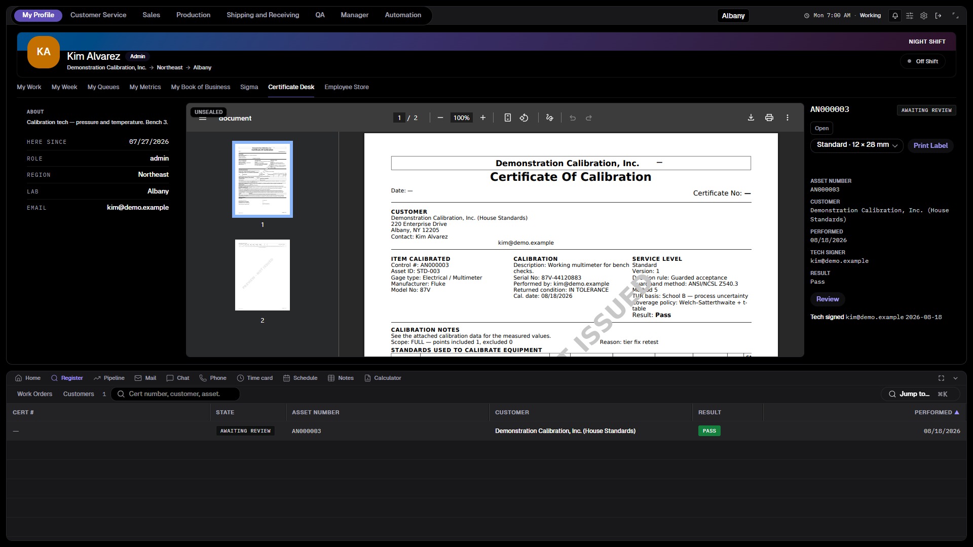 CERTIFICATE DESK · review queue