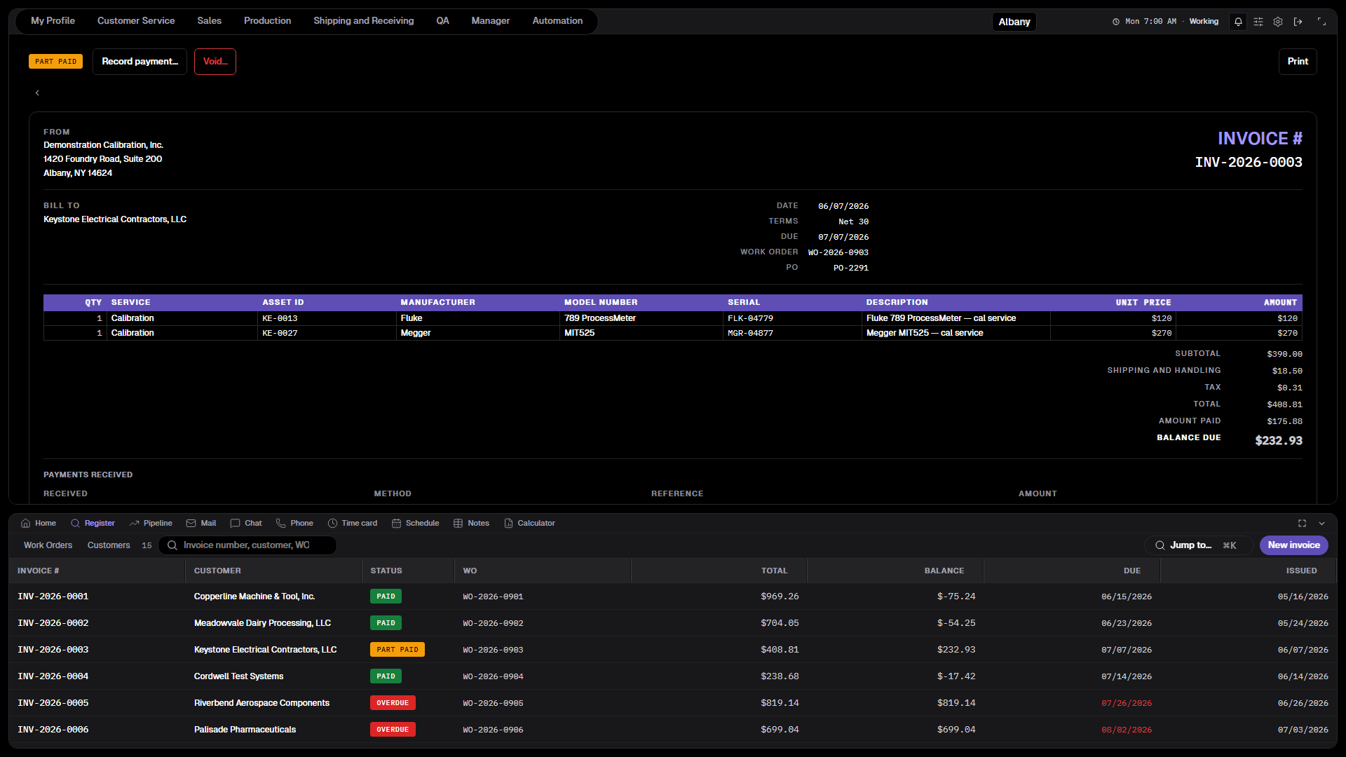 AR · invoice and balance